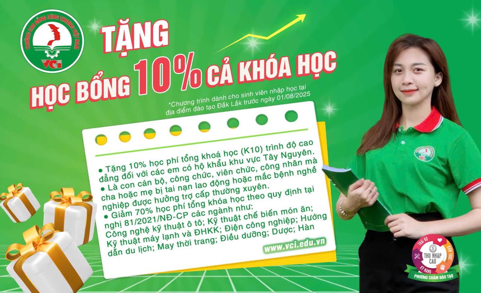 Trường Cao đẳng Công thương Việt Nam thông báo tặng học phí cho thí sinh nhập học trước ngày 01/8/2025